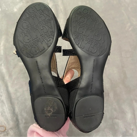 AGL Attilio Giusti Leombruni Leather Snake-print Open Toe Sandals/Black - Picture 8 of 8